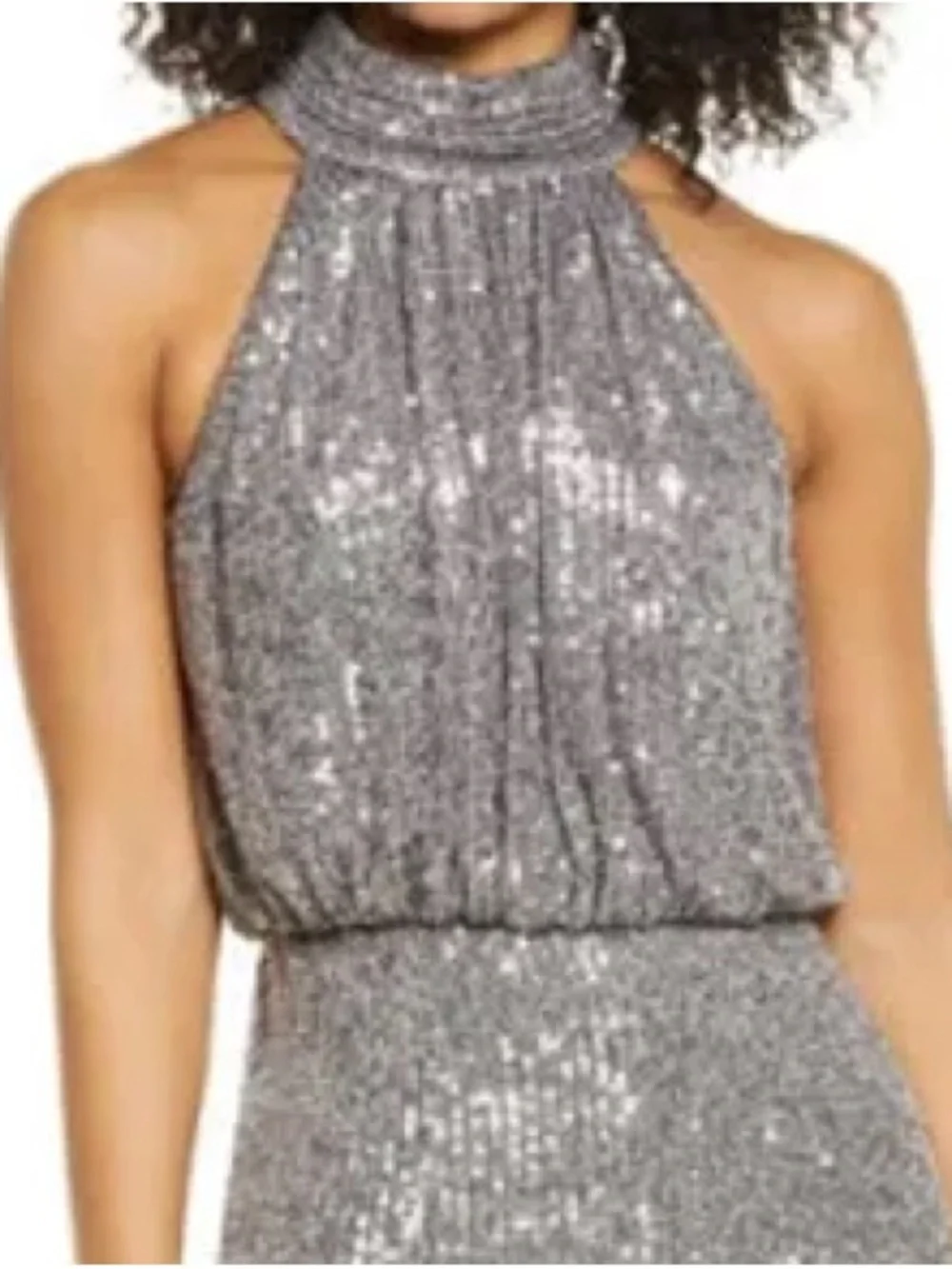 Eliza J Sequin Mock Neck Jumpsuit Size 8 Gunmetal Silver - Picture 2 of 11